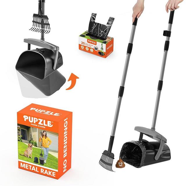 Pupzle Metal Pooper Scooper for Large Dogs Heavy Duty, 40" Long Handle, Dog Poop Scooper for Yard, Pooper Scooper Set, Poop Scooper for Large Dog, Pooper Scooper Rake and Bin, 25 Waste Bags