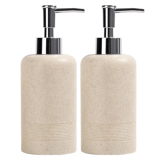 YMXYJM 2pcs/Set Hand Soap Dispenser Sets - 10.8oz Refillable Resin Liquid Soap Dispensers with Rust-Proof Pump for Bathroom Countertop or Kitchen, Beige