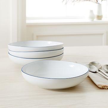 Organic Rimmed Porcelain Low Bowls (Set of 4) - True Blue