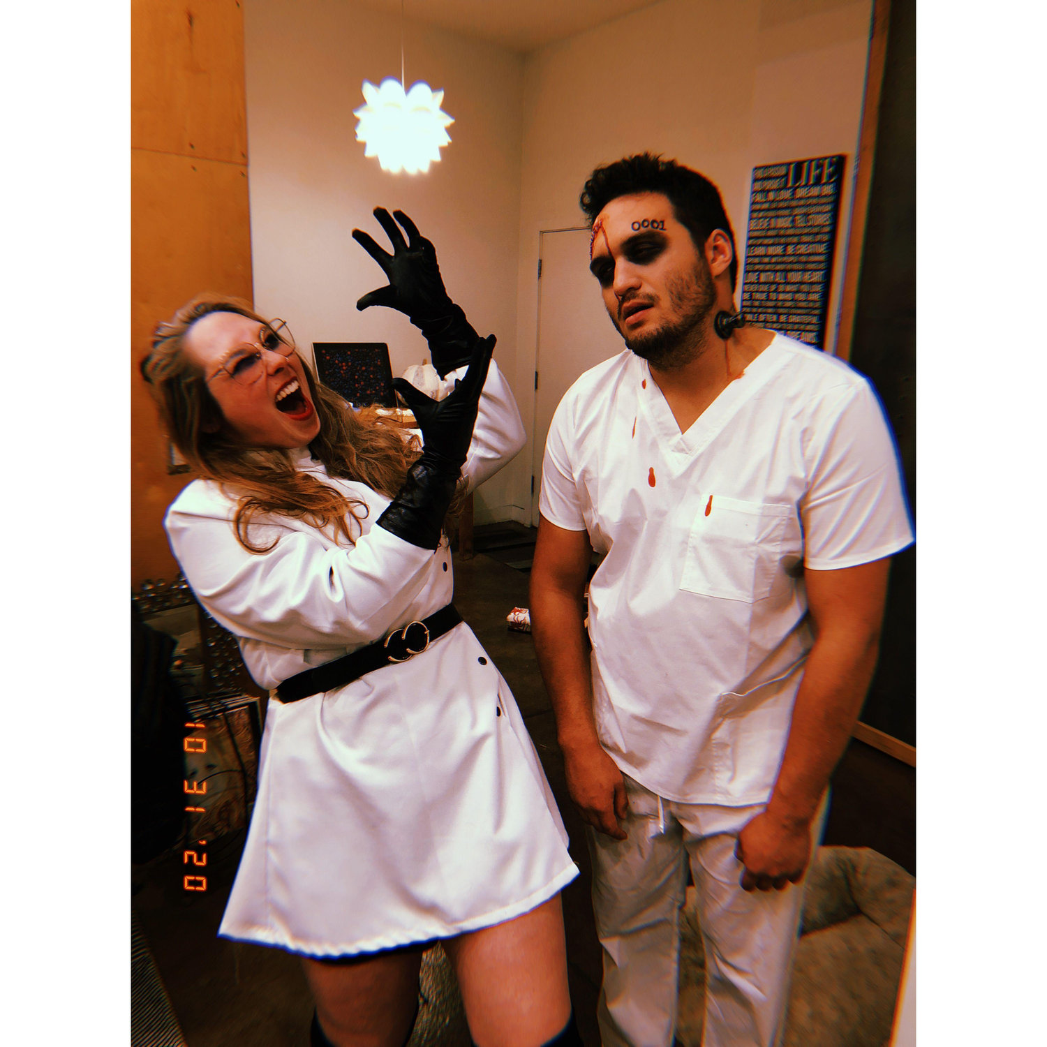 Our first Halloween together in 2020. The mad scientist and her test subject.