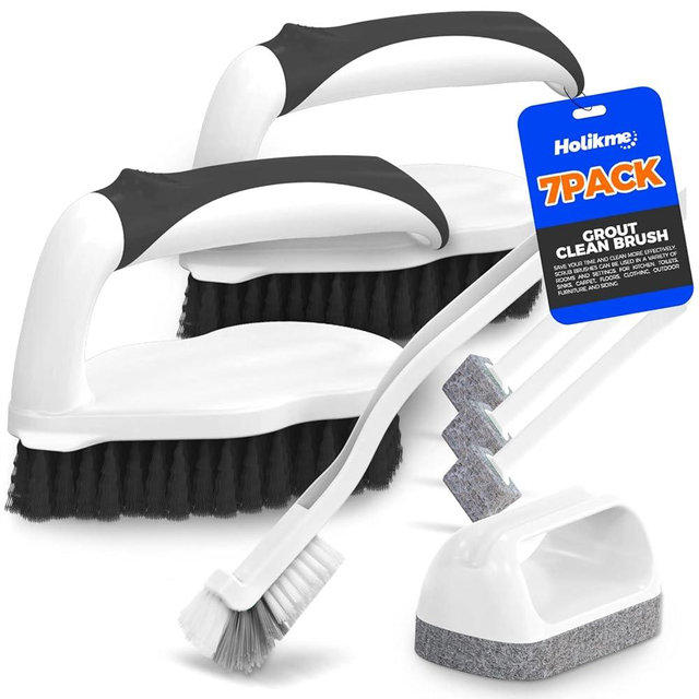 Holikme Deep Cleaning Brush Set, Scrub Pads with Scraper Tip for Pool Walls, Bathroom, Grout, Floor, Tub, Shower and Kitchen Surface, Abrasive Wheel Brushes (Black)