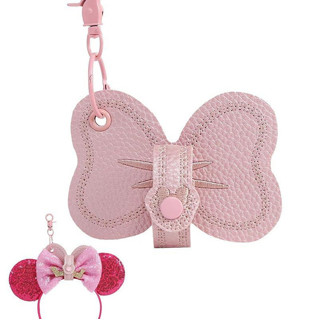 Nuolich Mouse Ear Holder for Backpack Pink Leather Strap Keychain Headband Holder Trip Accessories Display Decor