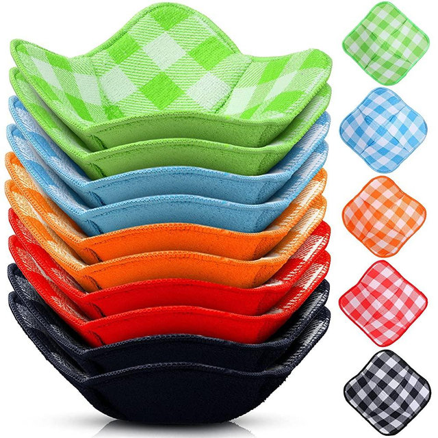 Hot Bowl Holder Microwave Safe Bowl Cozies Multipurpose Soup Bowl Holder Hot Heat Proof Plate Holder to Prevent Hand from Heat and Maintain Food Warm(Red, Blue, Green, Yellow, Black,10 Pieces)