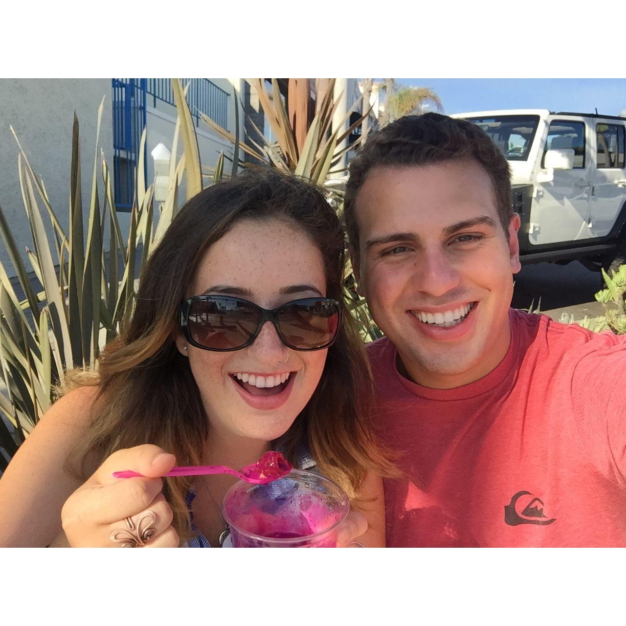 April 2017: When they were far apart during school breaks, Grace and Stephen would frequently meet up in new locations for snacks and a hangout sesh, like this time in Manhattan Beach!