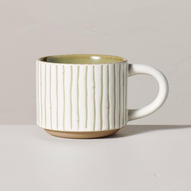 11.5oz Bead Stripe Stoneware Mug Cream/Green - Hearth & Hand™ with Magnolia