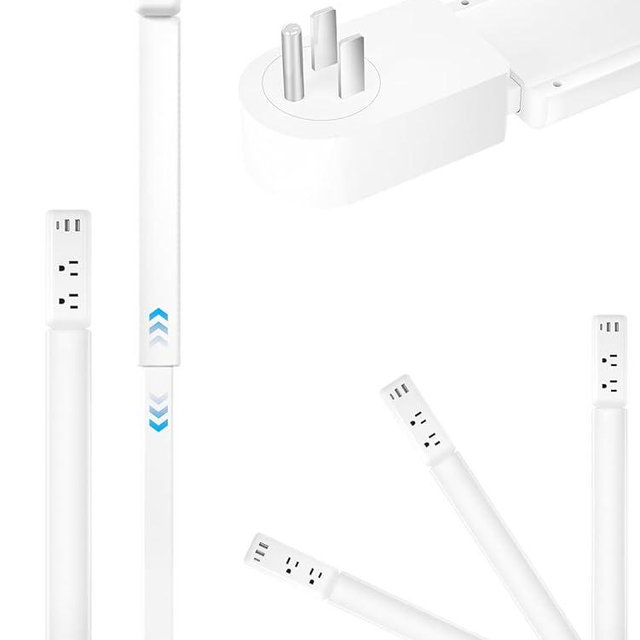 Eletrical Outlet Extender Stick 22"-34" Vertical Power Socket Expander with 2 AC Outlets, USB-A,USB-C Ports,180° Rotating Wall Outlet Extender for Hard-to-Reach Extension Cord Extender Behind Sofa