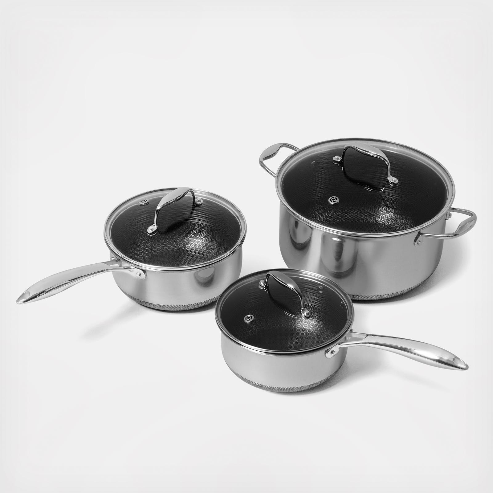 HexClad 6 Piece Hybrid Nonstick Pot Set, 2, 3, and 8 Quart Pots with Glass  Lids, Dishwasher and Oven Safe, Works on Induction and Gas Cooktops