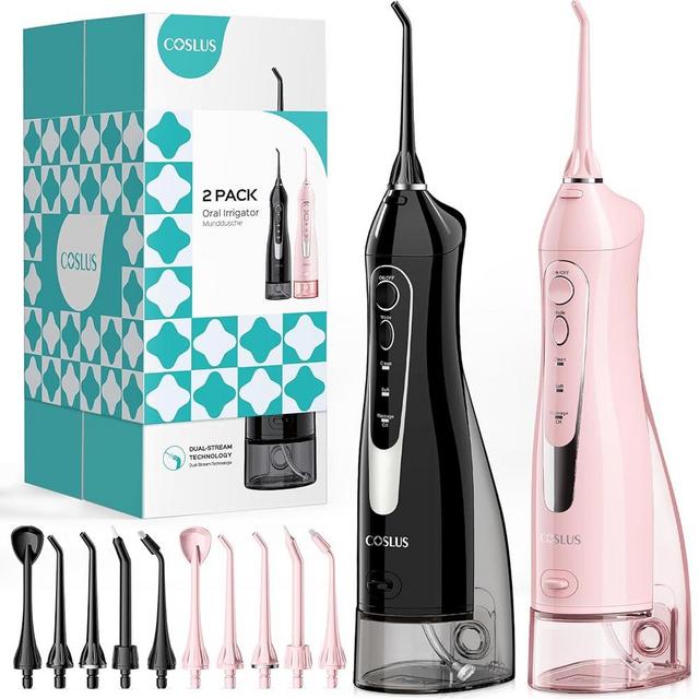 COSLUS Water Dental Flosser Teeth Pick: 2 Pack 300ml Portable Cordless Oral Irrigator,Rechargeable Travel Irrigation Cleaner for Teeth,Gums,Braces Care,Ipx7 Waterproof Electric Flossing C20