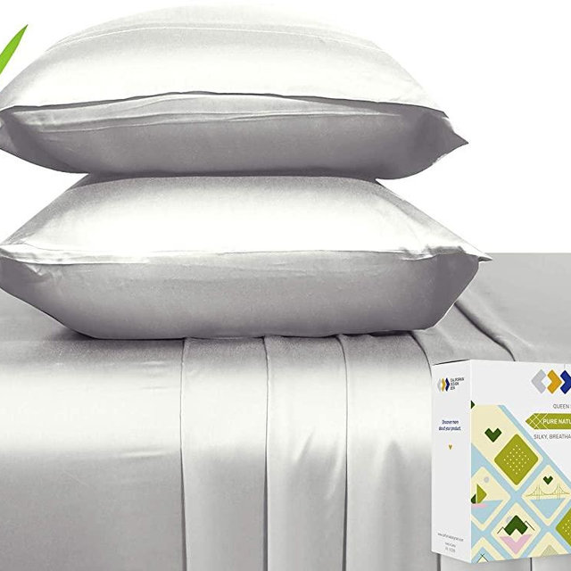 100% Pure Bamboo Sheets - Silky Soft Touch, Hypoallergenic, Cool and Lightweight, 4 Piece Hotel Luxury Bed Sheet Set, Elasticized Deep Pocket for Snug Fit (King Size, Silver Gray)