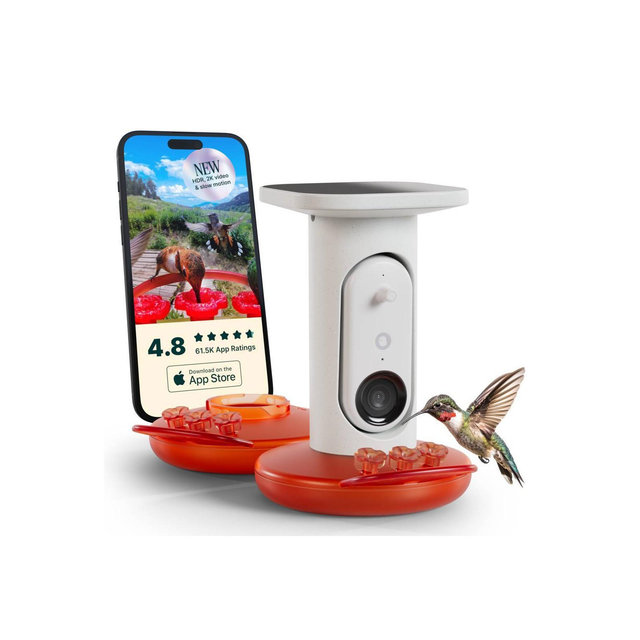 Bird Buddy Smart Solar Pro Hummingbird Feeder with Camera + Extra Base