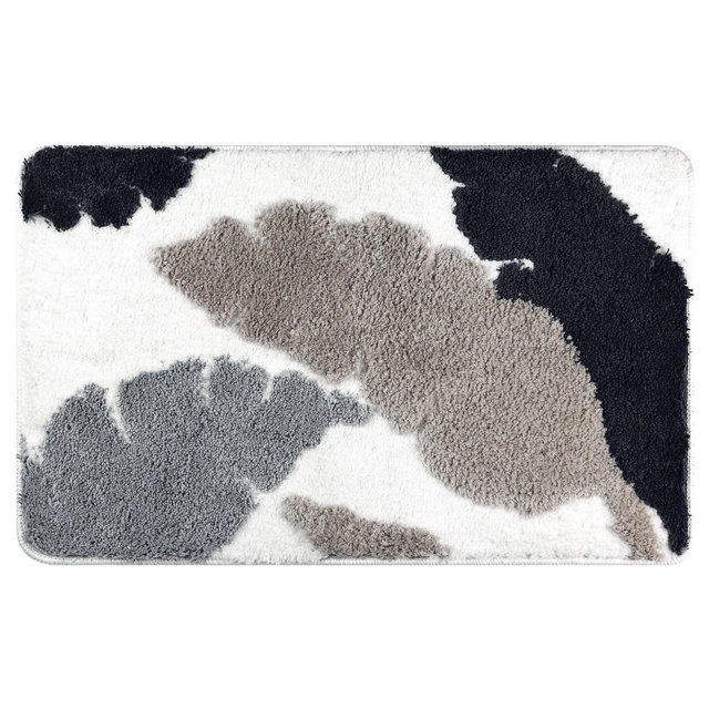 Unique Bargains Boho Cute Leaf Pattern Non-Slip Bathroom Mat Grey 20" x 32"
