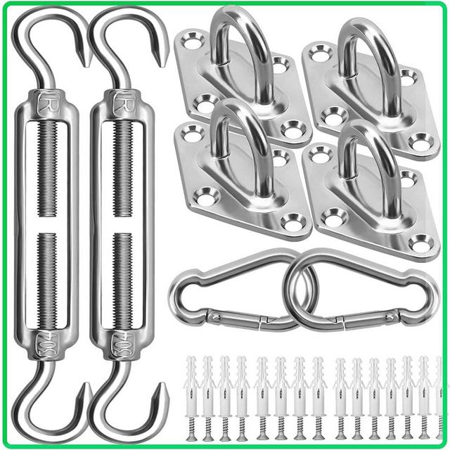 Sun Shade Sail Hardware Kit 6 Inch for Rectangle & Triangle Shade Sail Install, 304 Stainless Steel Sunshades Canopy Installation Kit for Garden Patio Outdoor, Heavy Duty Shade Sail Fixing Accessories