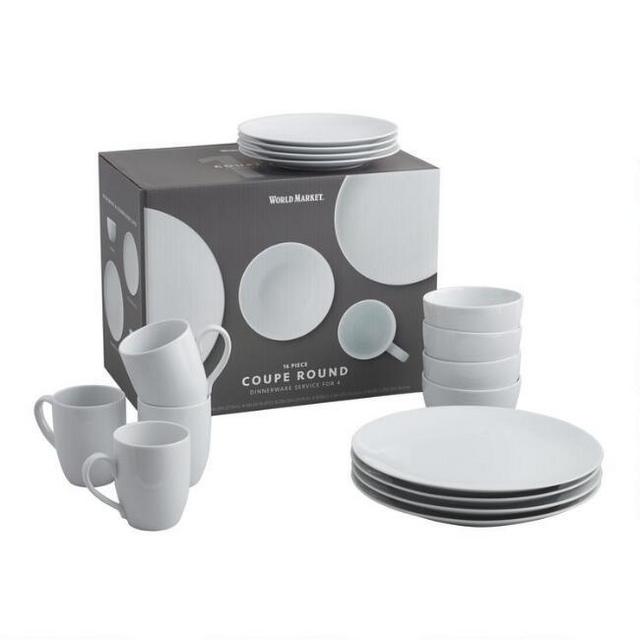 White Coupe Dinnerware 16 Piece Set with Cereal Bowls