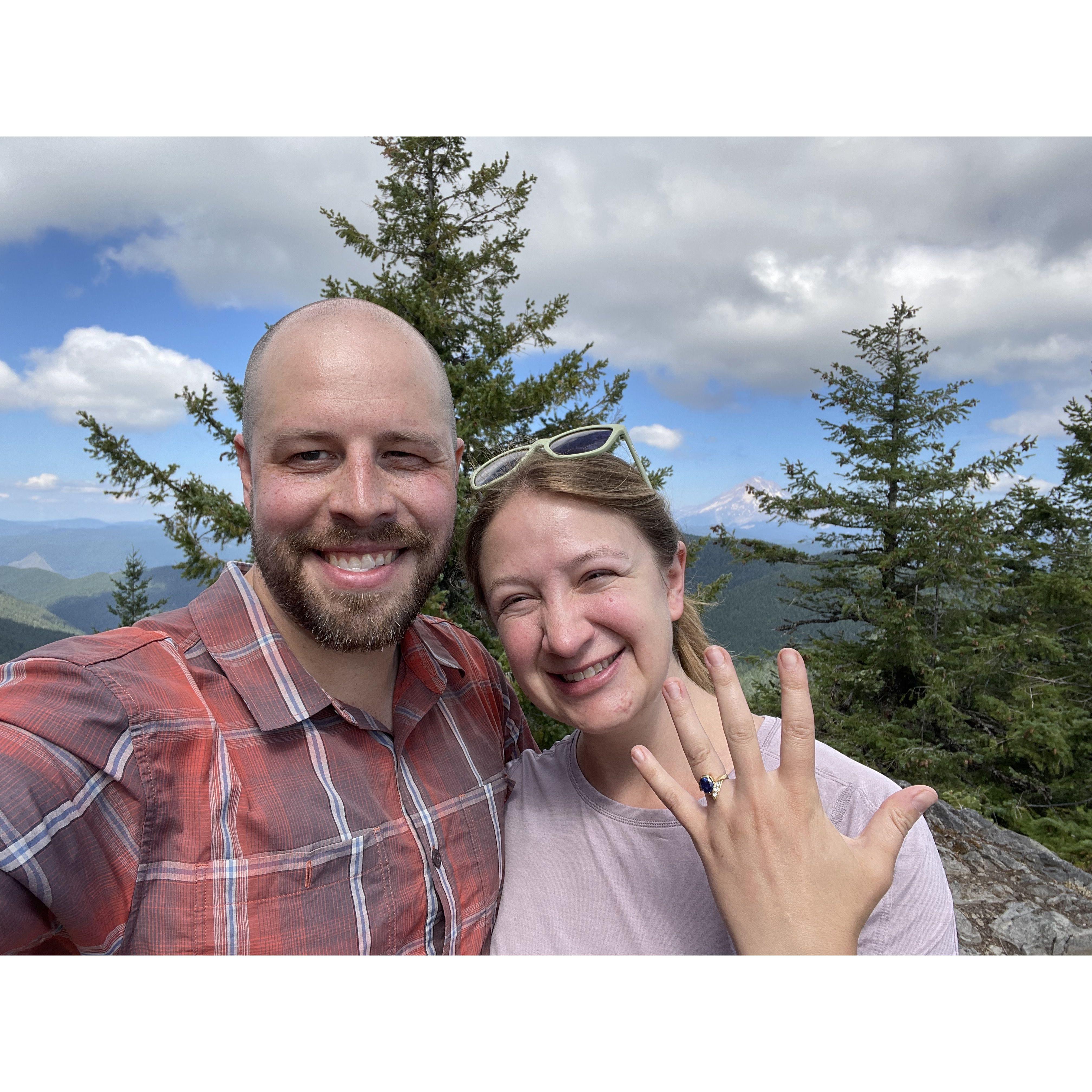 Peter and Anna got engaged in the Salmon-Huckleberry Wilderness, on a rocky outcropping with views of Mt. Hood in the background. Anna says it was a dream engagement day, complete with other surprises