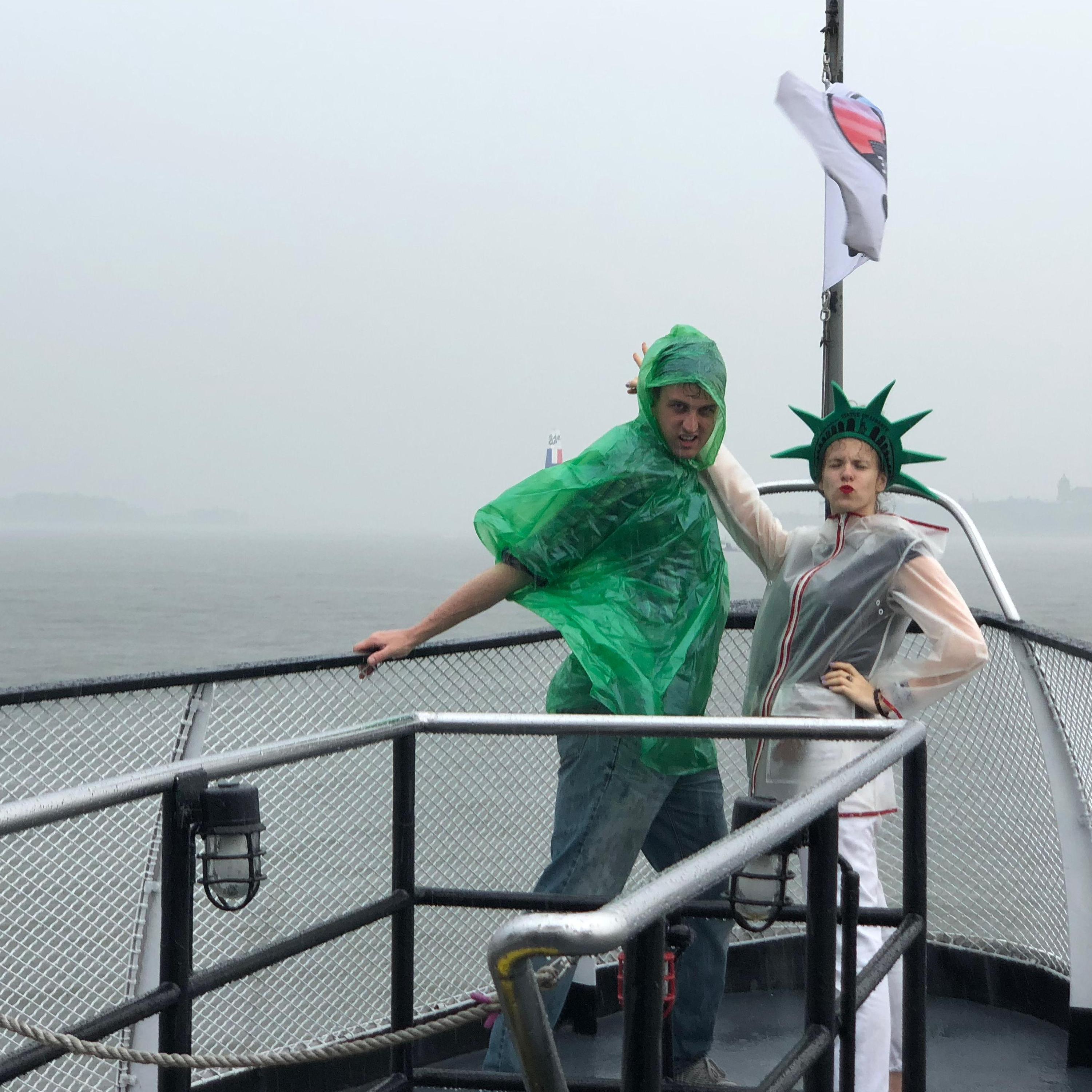 On a (rainy) trip to the Statue of Liberty.