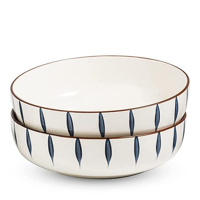LAUCHUH 3.2 Quarts Large Porcelain Serving Bowl set Japanese Style 11.14 inch Salad Pasta Bowls Set Inky blue