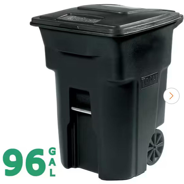Toter 96 Gallon Black Rolling Outdoor Garbage/Trash Can with Wheels and Attached Lid 79296-R2200