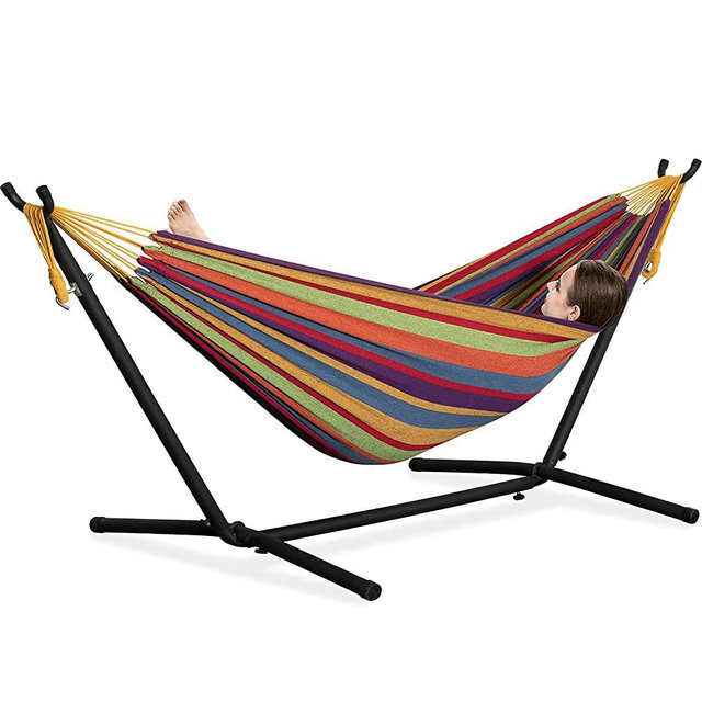 PNAEUT Double Hammock with Space Saving Steel Stand 2 Person Heavy Duty Garden Yard Outdoor 450lb Capacity Hammocks