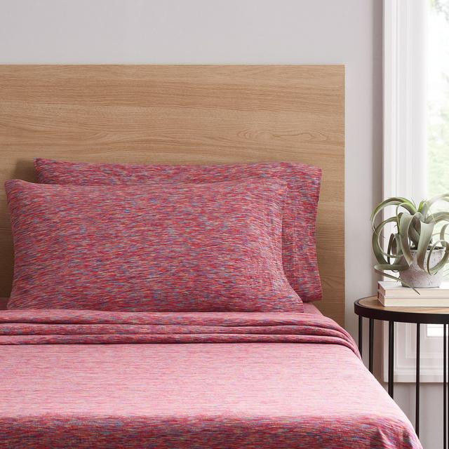 Mainstays Jersey Sheet Set, 150 GSM Knitted, Apricot Crackle, Red, Queen, 4-Pcs
