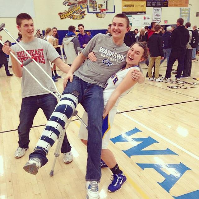 When wasn't Kevin on crutches in high school?