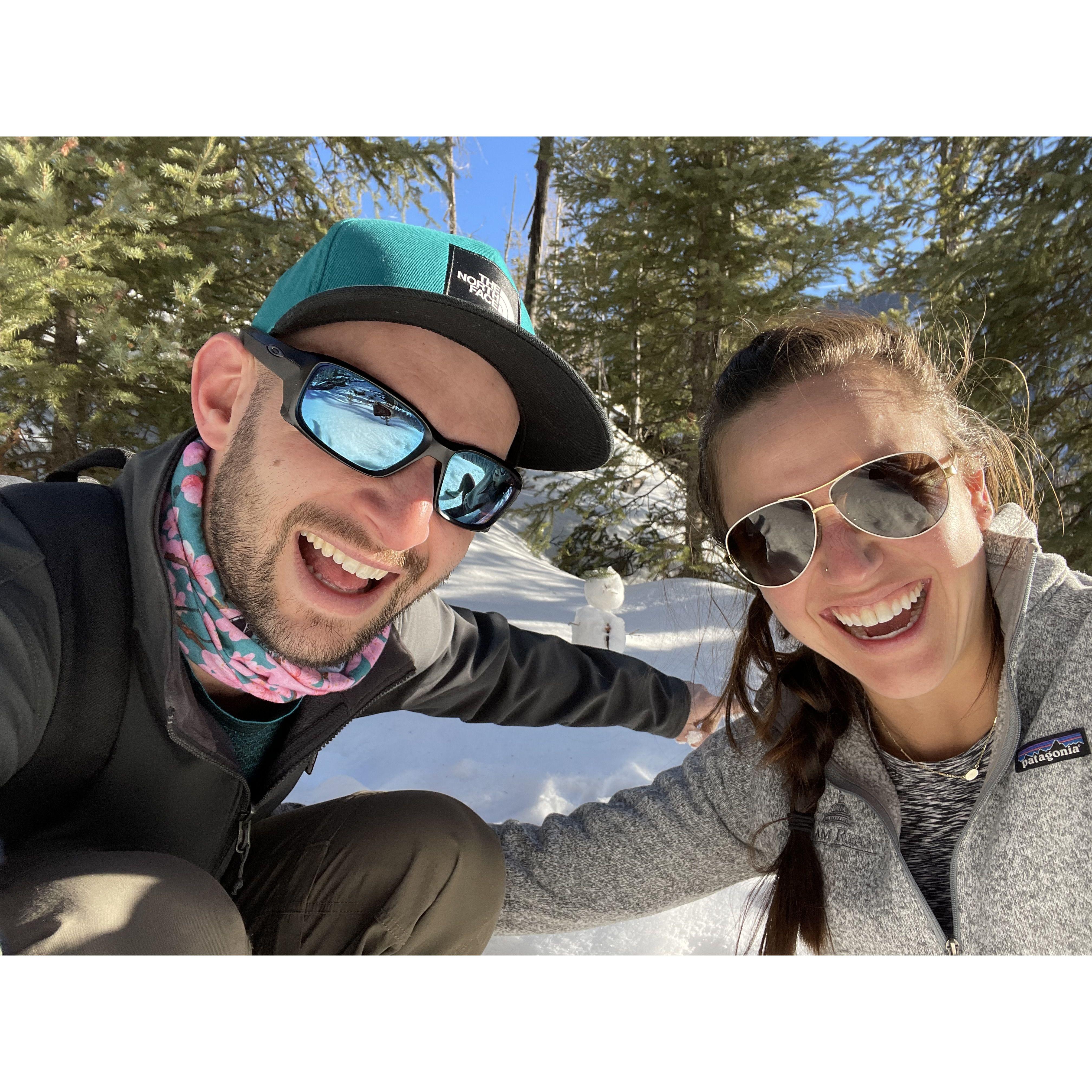 We found a snowman while hiking