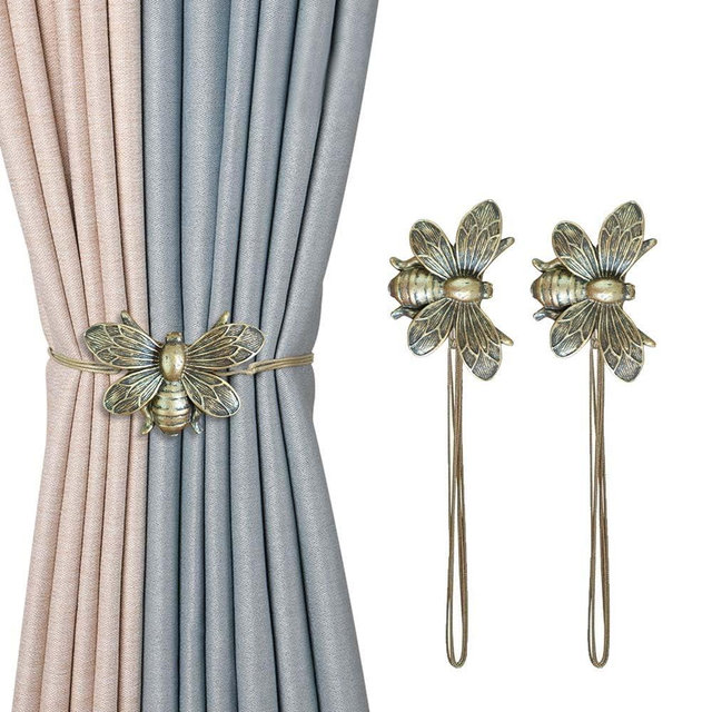 Curtain Holdbacks Gift Set of 2, Resin Magnetic Curtain Tiebacks Brown Flying Bee Curtain Holders, Decorative Curtain Ties for Drapes, Outdoor Home Office Curtain Farmhouse, Decorative Accessories