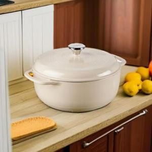 Lodge 6 Quart Enameled Cast Iron Dutch Oven with Lid – Dual Handles – Oven Safe up to 500° F or on Stovetop - Use to Marinate, Cook, Bake, Refrigerate and Serve – Sandalwood