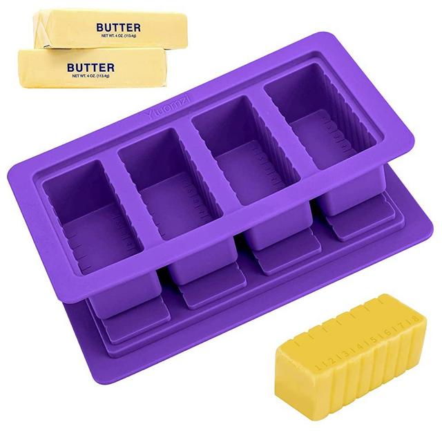 Butter Mold with Lid, Silicone Butter Tray Container for Making 4 Butter Sticks, Food Grade Silicone Butter Molds with Measurements for Butter Maker (Purple)