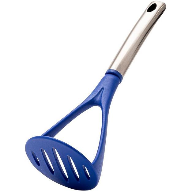 Millvado Potato Masher, Strong Stainless Steel Handle with Heavy Duty Plastic Base, 11.5 Inch Blue Mashed Potatos Masher, Hand Smasher for Vegtables