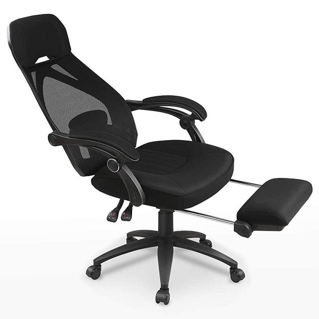 DEVAISE Ergonomics Recliner Office Chair, High Back Mesh Computer Desk Chair with Adjustable Lumbar and Footrest Support,Black