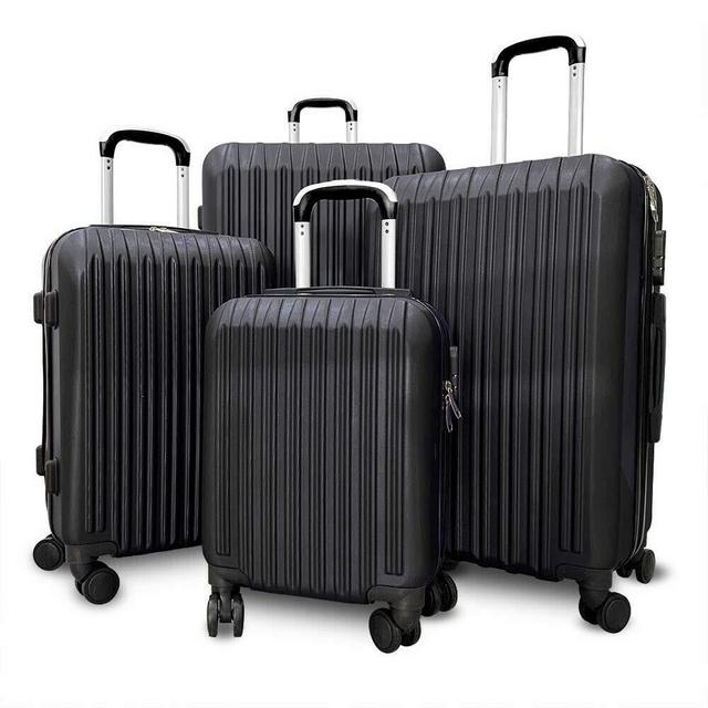 4 Piece Luggage sets with Spinner Wheels Travel Suitcase Hard-shell Lightweight 16 20 24 28 Black