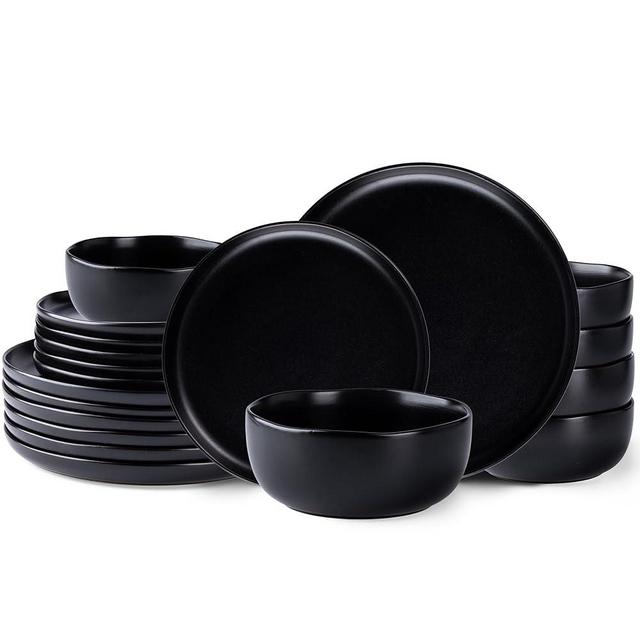 AmorArc Ceramic Dinnerware Sets, Wavy Rim Stoneware Plates and Bowls Sets, Highly Chip and Crack Resistant | Dishwasher & Microwave & Oven Safe Dishes set, Service for 8 (24pc)