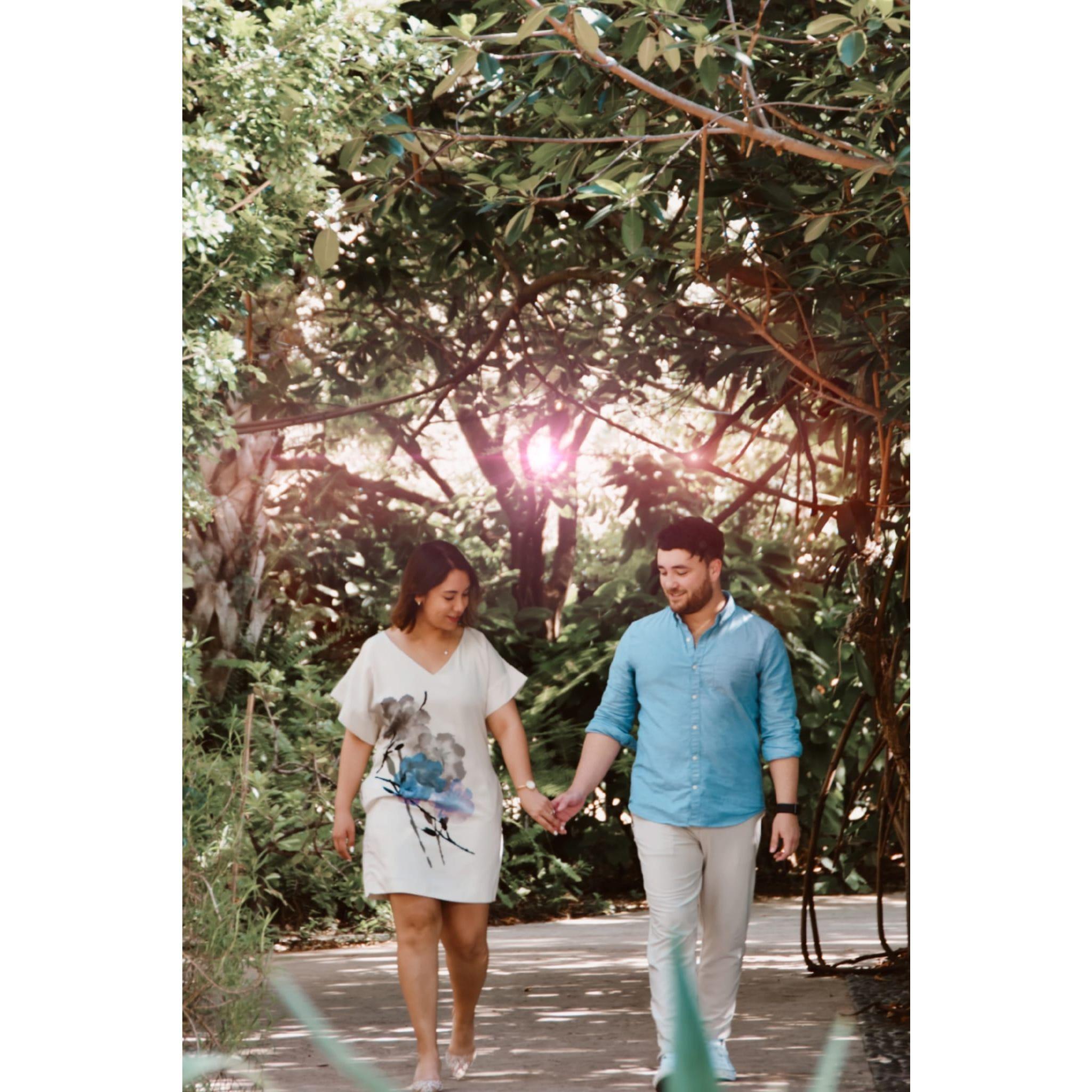 A walk in the Botanical Gardens of Miami Beach for our engagement photo shoot