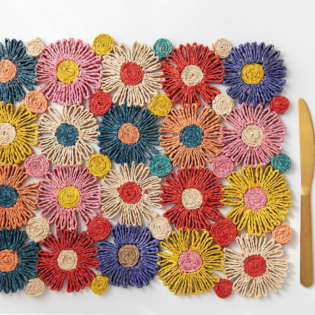 Raffia Colorful placemats for table decor, Multicolor Woven placemats, colorful table mats, decorative placemats, Handmade placemats