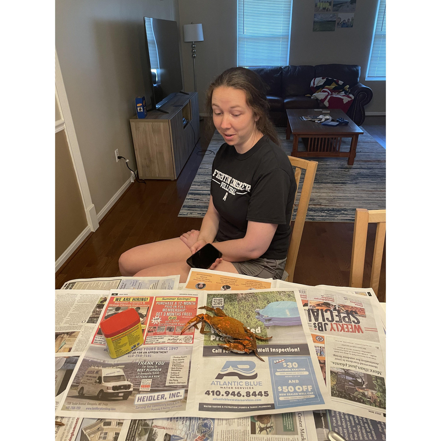 Katie's first Maryland crab. She was more than a little hesitant to dismantle the crab herself. Crab claws are more her style.