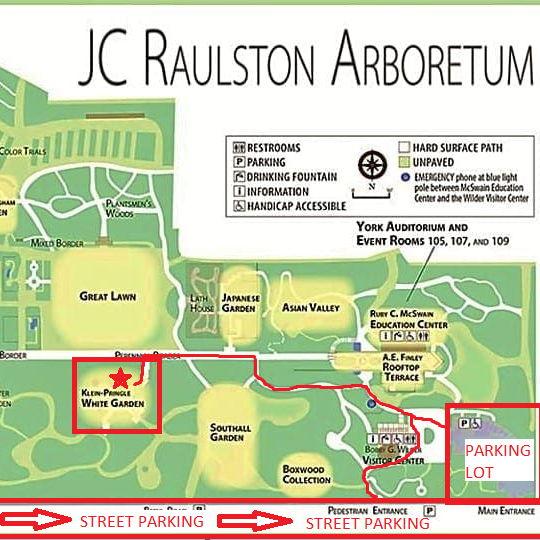 Ceremony at the White Garden. Street Parking along Beryl Rd if no spots available in the parking lot. We recommend carpooling with other guests or taking an Uber/Lyft if you are concerned about parking.