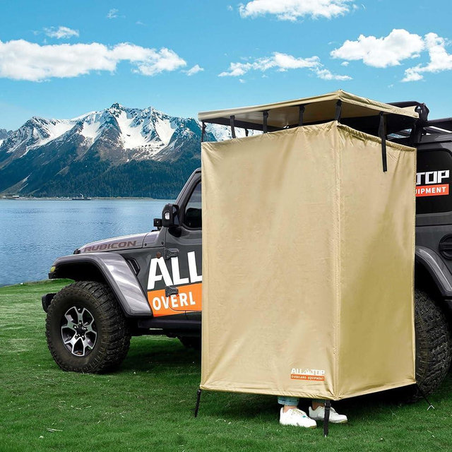 ALL-TOP Vehicle Awning Shower Room with Foldable Floor Mat, 3.3ft x 3.3ft, Privacy Shelter Restroom with LED Light, Waterproof Carside Shower Tent Overland