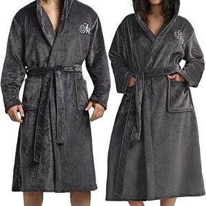 AW BRIDAL 2Pcs Mr and Mrs Robes for Couples Fleece, Matching Long Hooded Robes for Men Women, His and Hers Wedding Gifts