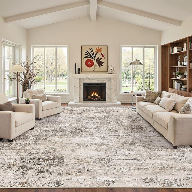 Cochyean 9x12 Area Rugs - Washable Rug for Living Room, Ultra-Thin Abstract Rug, Indoor Non-Slip Rug for Bedroom, Stain Resistant Large Area Rug, Super Soft Low Pile Rugs, Brown
