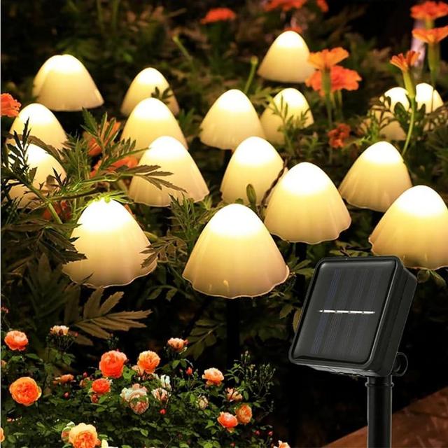 HULPPRE Mushroom Solar Lights-Set of 30pcs 52.5ft Fairy Solar String Light,Warm White 8 Modes Outside Solar Christmas Lights,Outdoor Decoration for Garden,Backyard,Pathway,Lawn