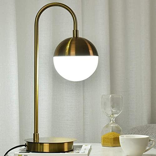 Berliget Brass Gold 19.3" Desk Table Lamp, Globe Metal Glass Industrial Nightstand Bedside Lamp for Bedroom Living Room Office