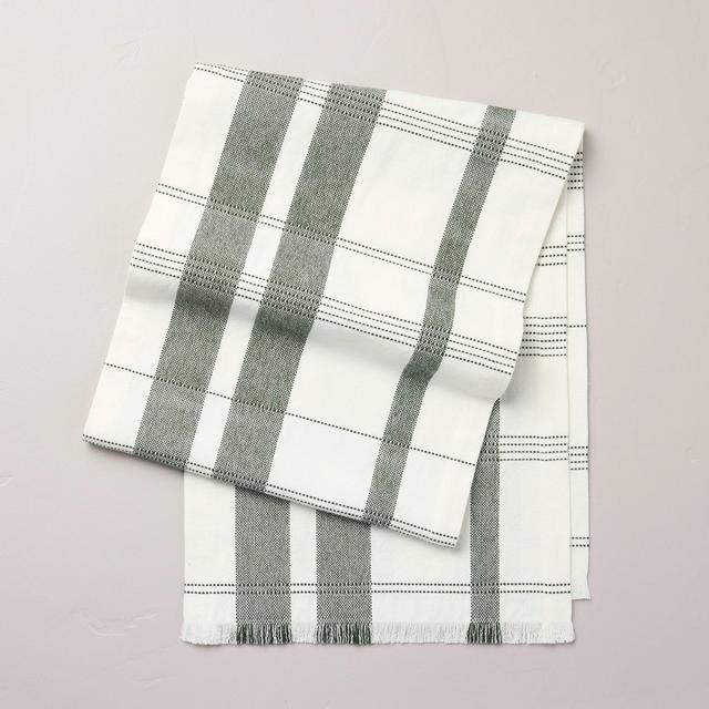 14"x72" Plaid Woven Table Runner Green/Cream - Hearth & Hand™ with Magnolia