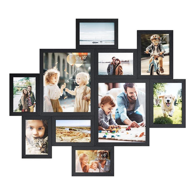 SONGMICS Picture Frames, Collage Photo Frames Set of 10, Two 8x10, Four 5x7, Four 4x6, Wall Gallery or Table Display, Tool-Free Assembly, Ink Black URPF100BZ01
