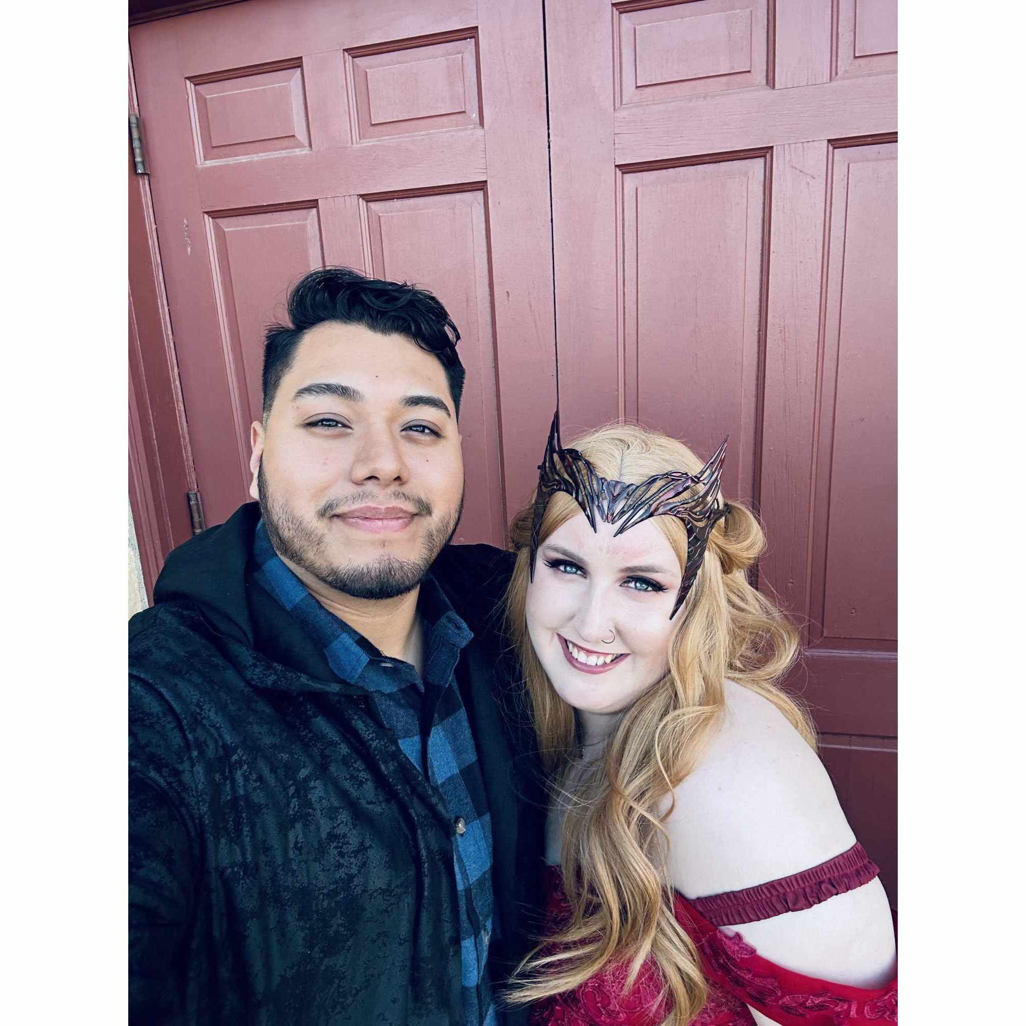 Dressed up for a friend's "cosplay" wedding as a Jedi Knight & Scarlett Witch.