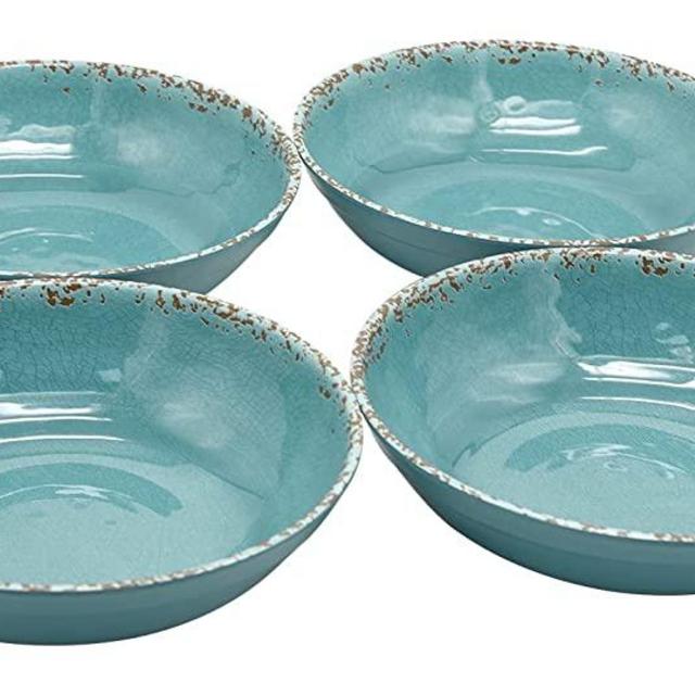 Gourmet Art Crackle 8.1" Melamine Salad Pasta Bowls -Aquamarine blue 32 Ounce - Set of 4