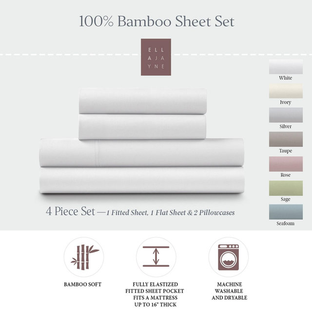 Ella Jayne Viscose from Bamboo Deep-Pocket 4-piece Sheet Set, Queen, White