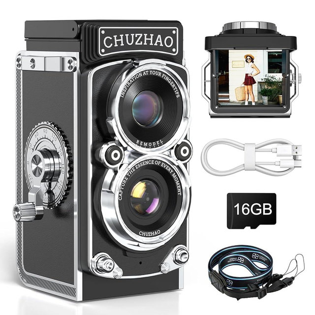 Vintage Digital Camera, Retro Camera 12MP Photos 1080P FHD Video Auto Focus, Mini Vintage Camera with 16GB Card Portable Retro Style for Teens, Girls, Boys and Beginners