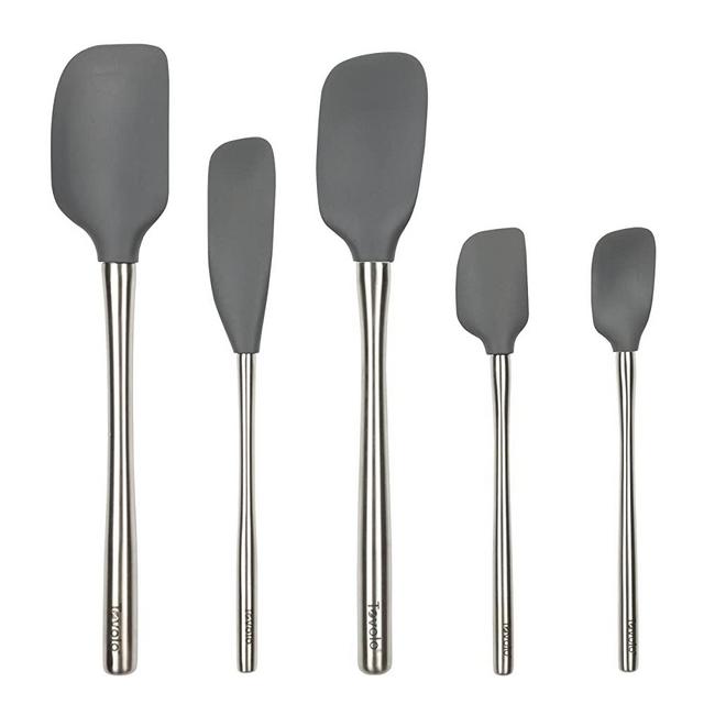 Tovolo Flex-Core Stainless Steel Handled Spatula Set of 5 for Meal Prep, Cooking, Baking, and More - Charcoal