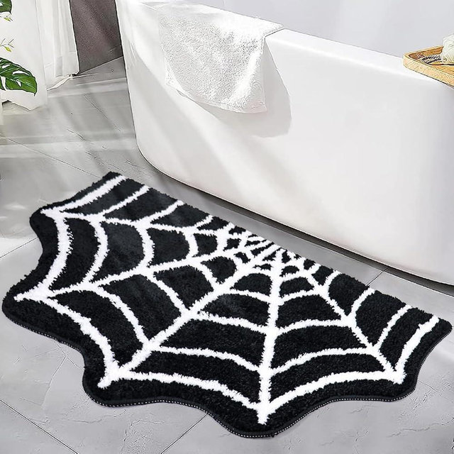 Meetory Spider Web Bath Mat, 31x20" Black Gothic Halloween Non-Slip Rug