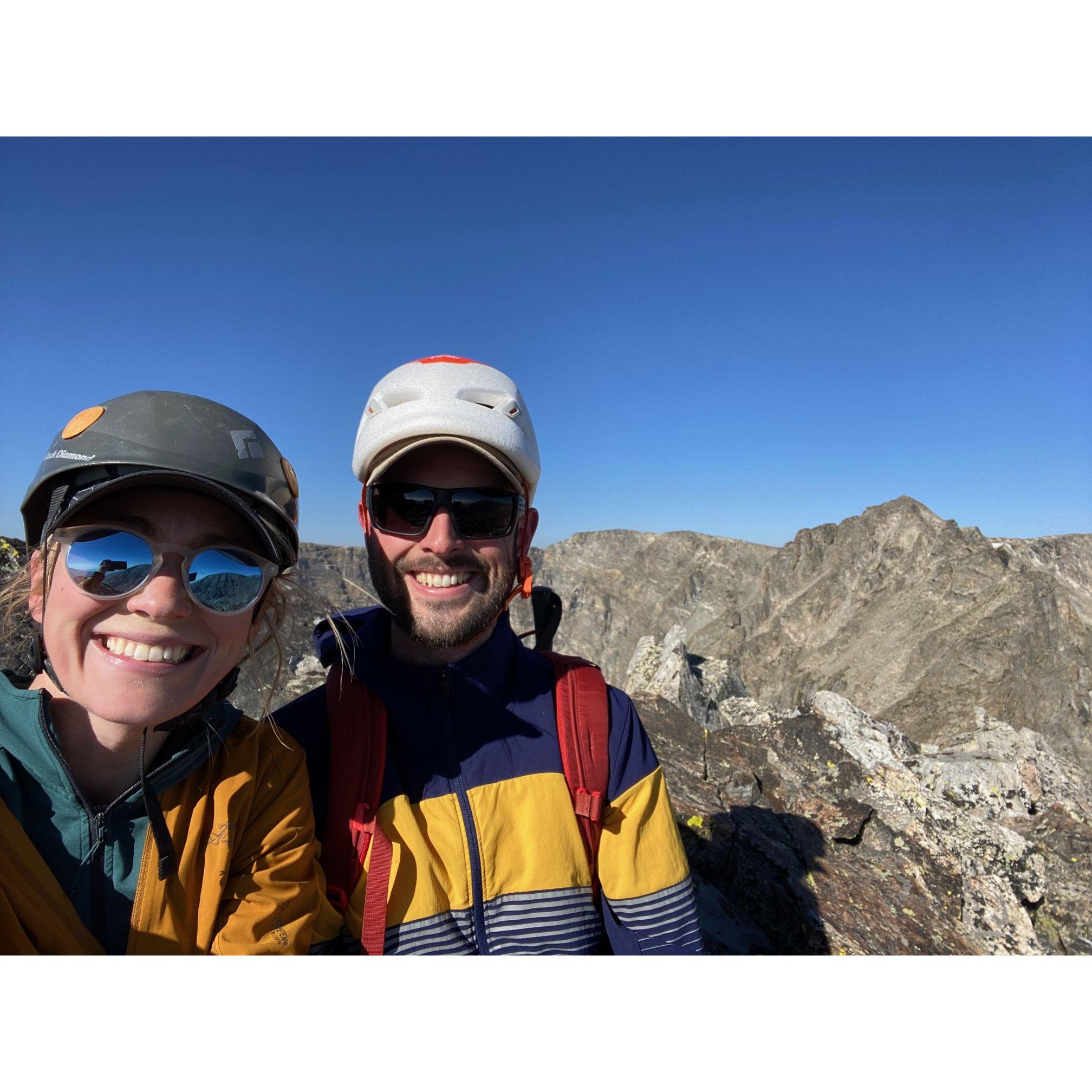Paige and Trevor excited to have slogged to the top of Elk's Tooth in Wild Basin!